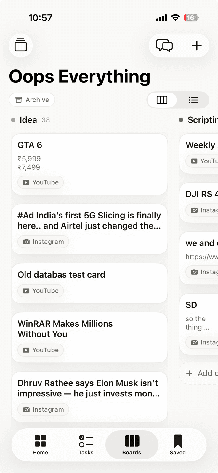 Zetrr Planner running on iPhone with a real content board